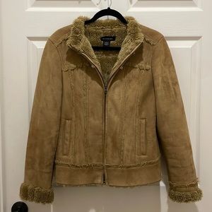 Calvin Klein Brown Faux Suede Sherpa Lined Zip Up Jacket
